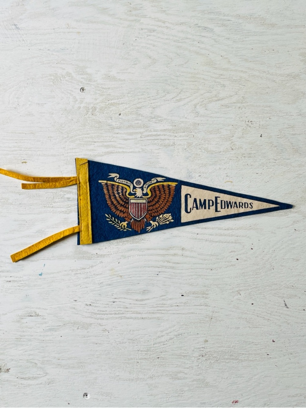 Vintage Navy and Yellow Felt Pennant - Camp Edwards